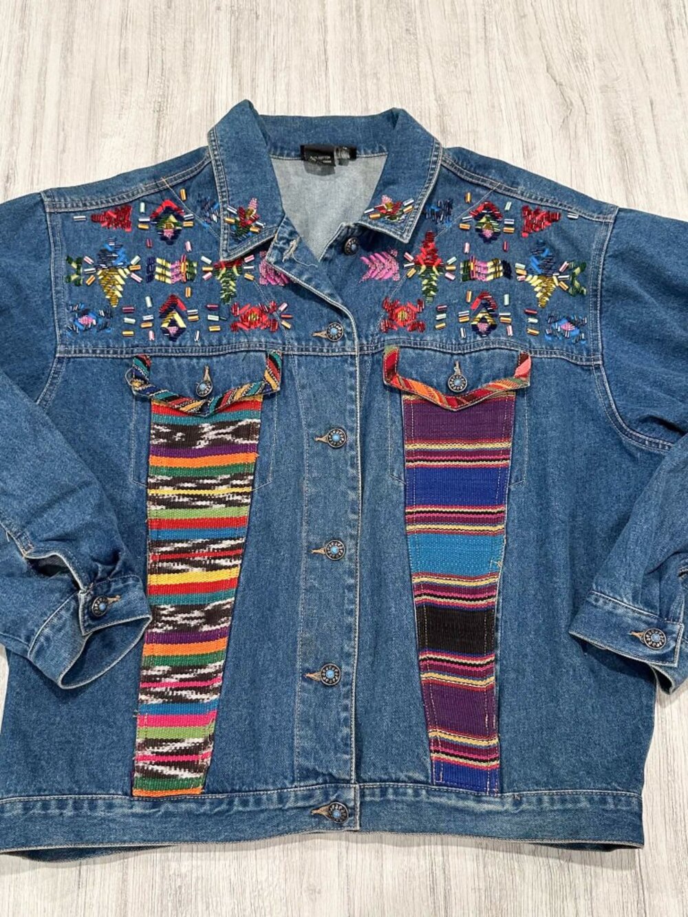 Vintage Carole Little Sport Beaded Denim Jacket Womens 12 100% Cotton Boho